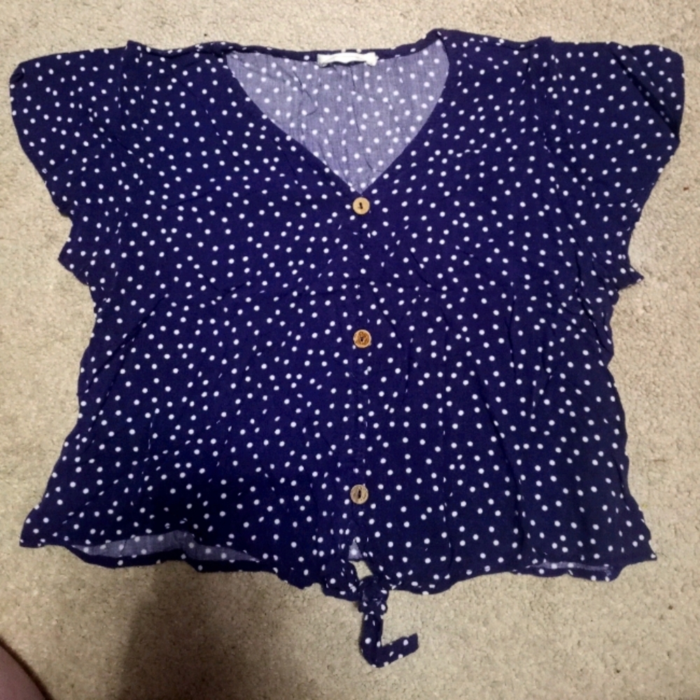 Blue and white polka dot crop top